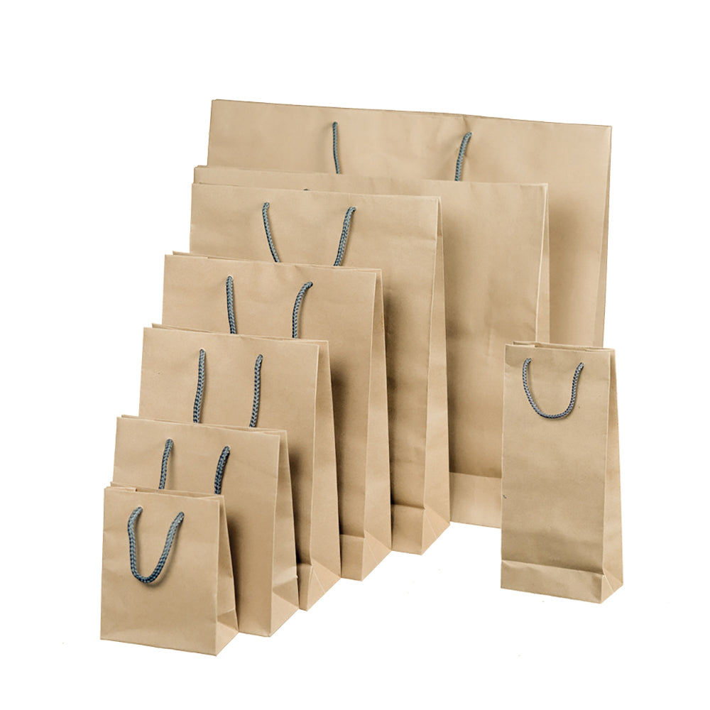 Luxury 140gsm Natural Brown / Charcoal Grey Rope Handle Carrier - Qty 100 & 200