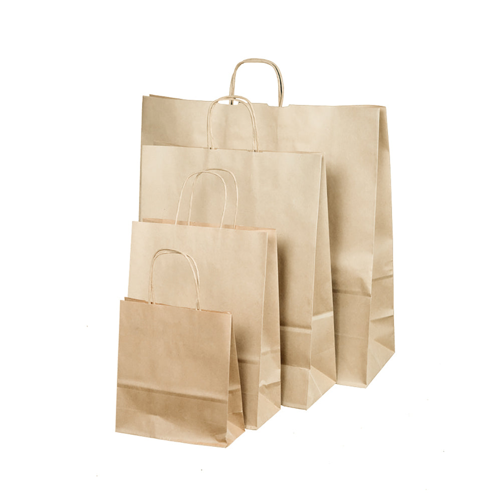 Recycled Kraft 100gm Brown Carriers with Brown Twist Handles - Qty 150 & 250